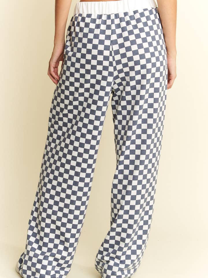 JADE BY JANE - Wholesale Pants - Women's - CHECKERED PRINT STRAIGHT LEG BOXER PANTS