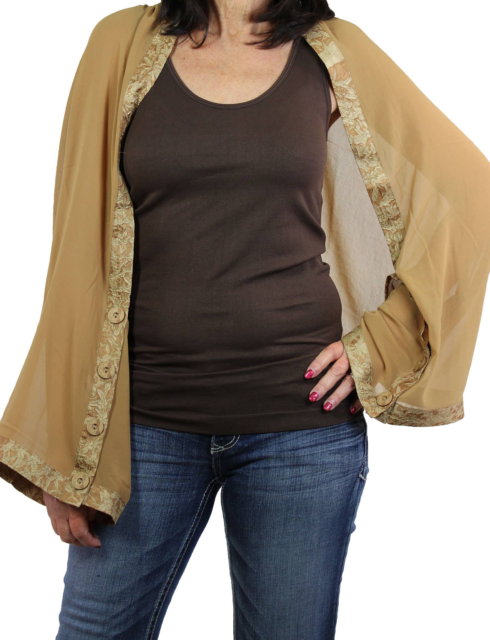 The Magic Scarf Company – wholesale Wrap – Women's – 1036 - Origami Trim Button Shawl/Shrug3