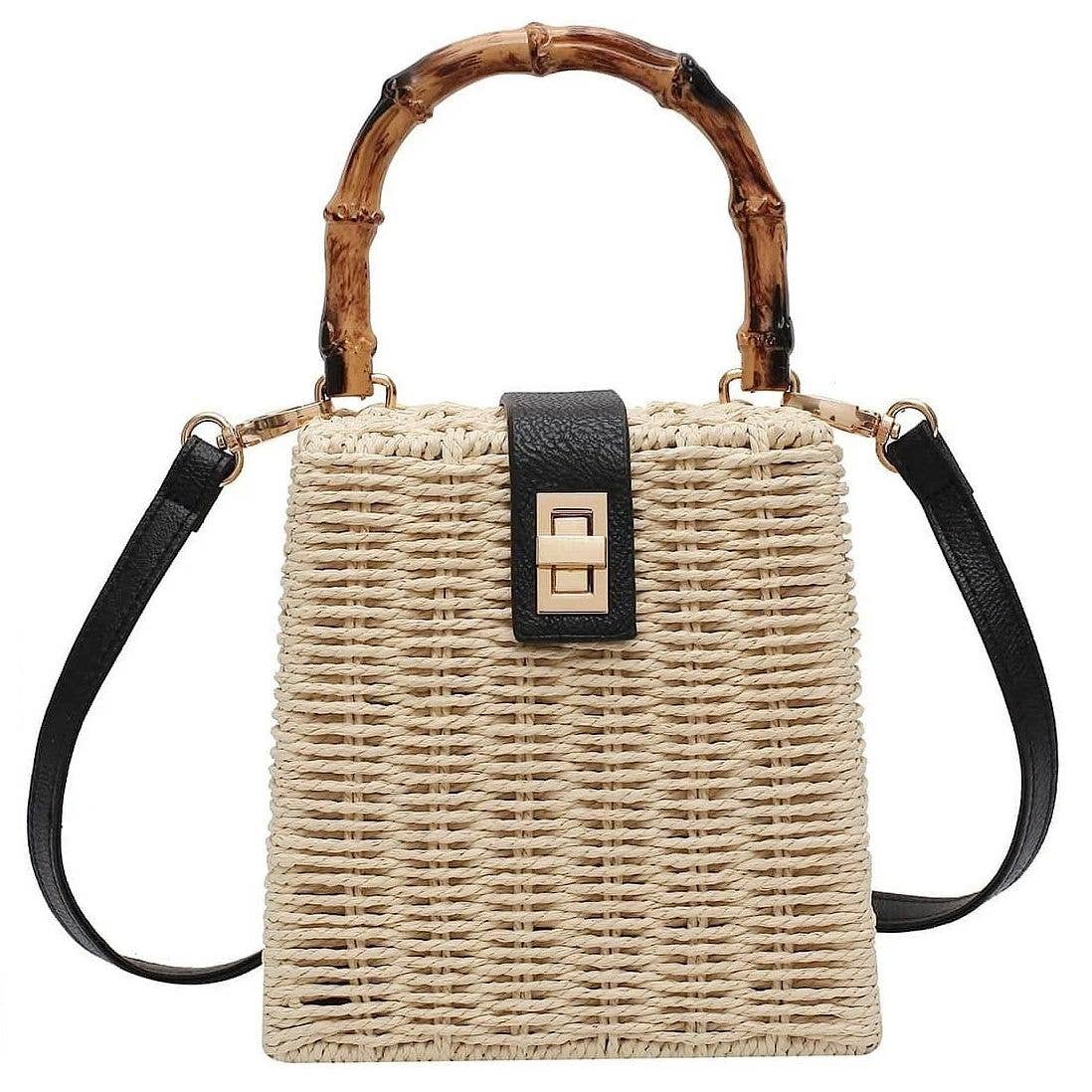 Diacly - Wholesale Shoulder Bag - Women's - Bamboo Handle Woven Rattan Straw Wicker Shoulder Bag0
