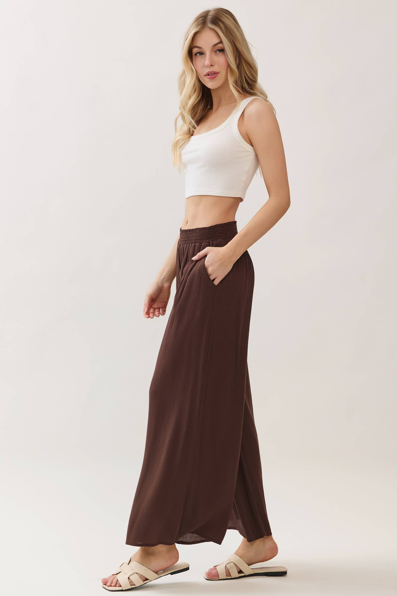 Final Touch - Wholesale Pants - Women's - Waist Smocked Wide Leg Pants - VLP70000343