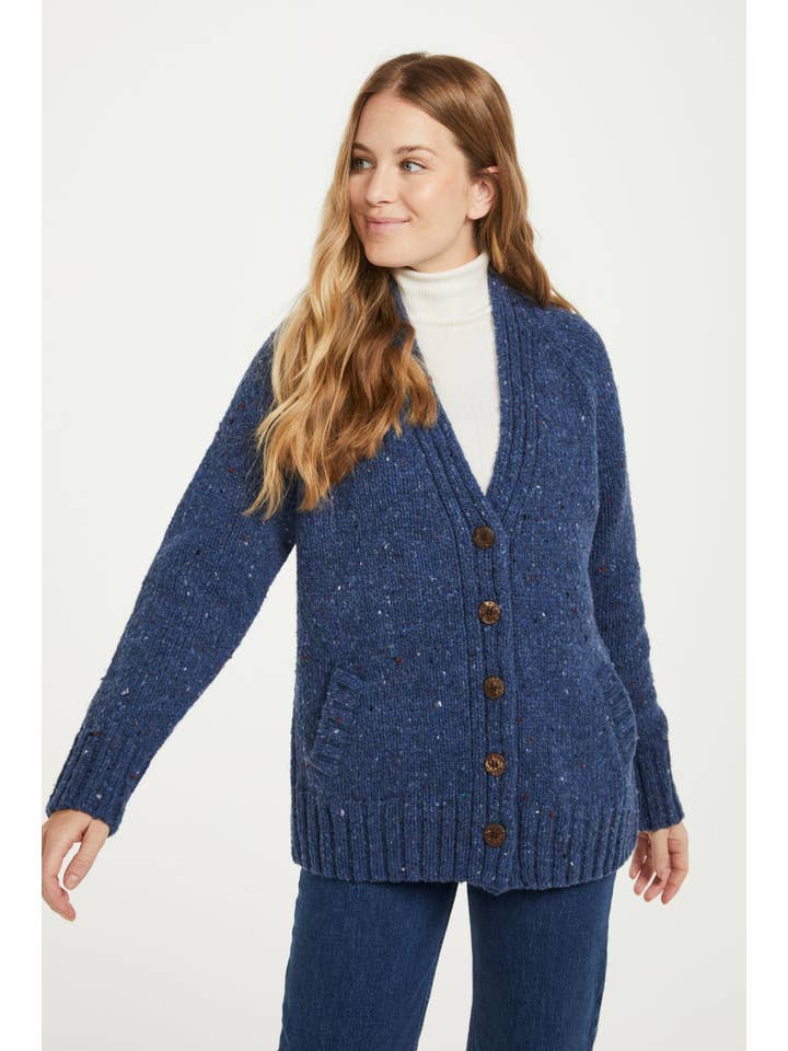 Aran Woollen Mills - Wholesale Cardigan - Women's - Bonny Glen Ladies Tweed Cardigan - Denim