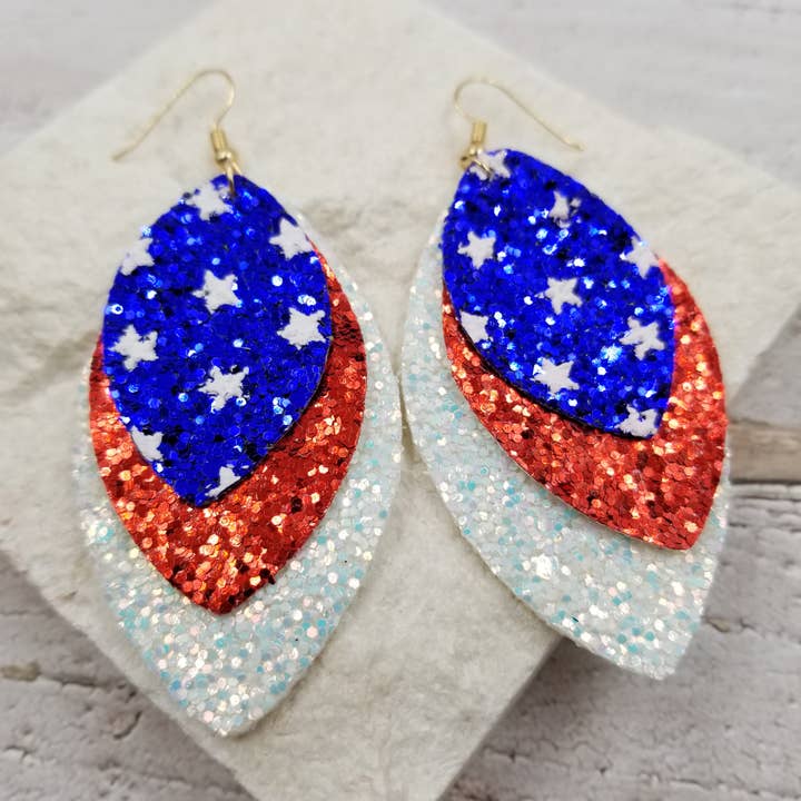 4th of July Shiny Leather Earrings for wholesale by Treasure Wholesale