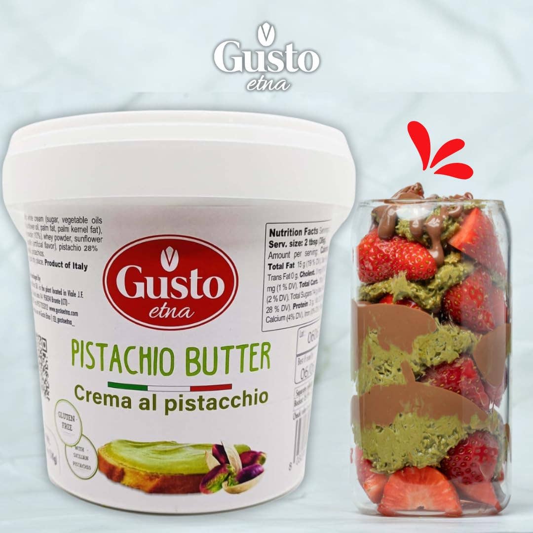 Wholesale Italian Food - Wholesale Nut Butter - Gusto Etna Pistachio Cream Butter 3kg (6.6 lb) – 28% Pistachio, Made in Sicily, Italian Pistachio Spread for Gelato, Pastry & Desserts2