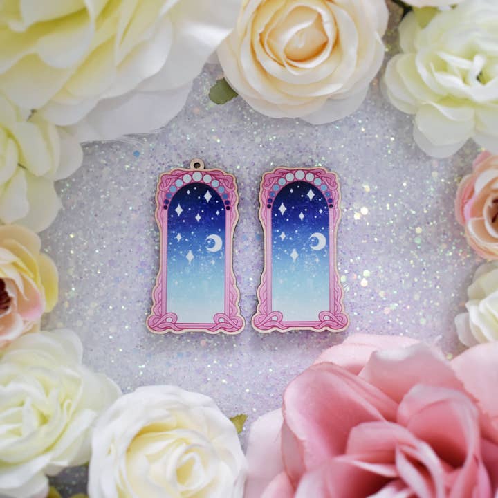 Felfira Moon Designs - Wholesale Lapel Pin/Button - Pink & Teal Galaxy Portal - Wooden Pin/Magnet/Keychain3