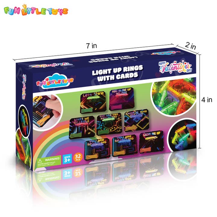 Fun Little Toys - Wholesale Valentine's Day Card - 32 Kids' Valentine Cards & Glow Stick Rings
