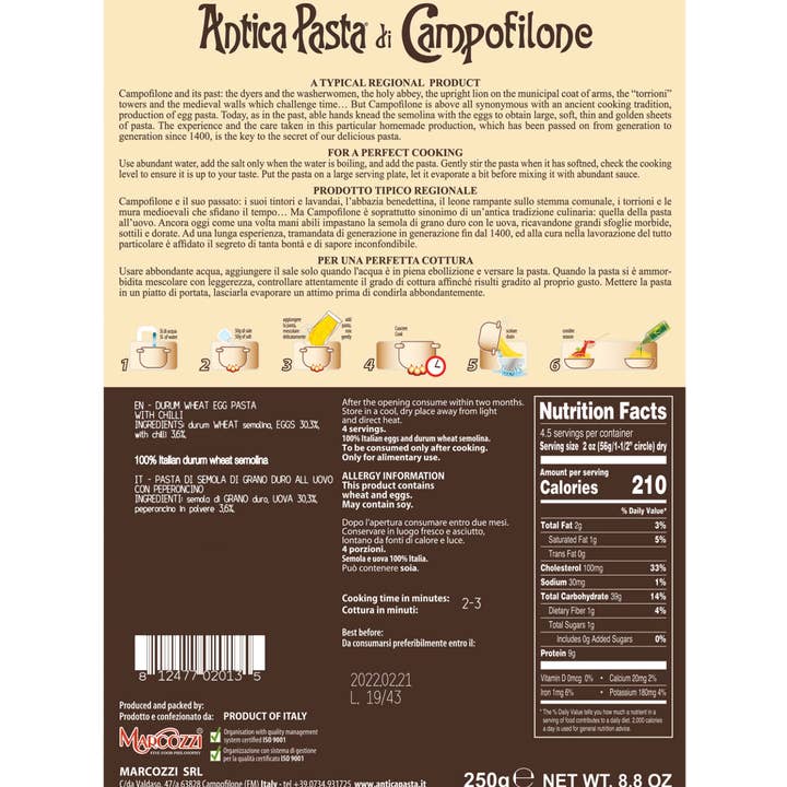 Zia Pia - Wholesale Pasta - Peperoncino Fettuccine by Antica Pasta1