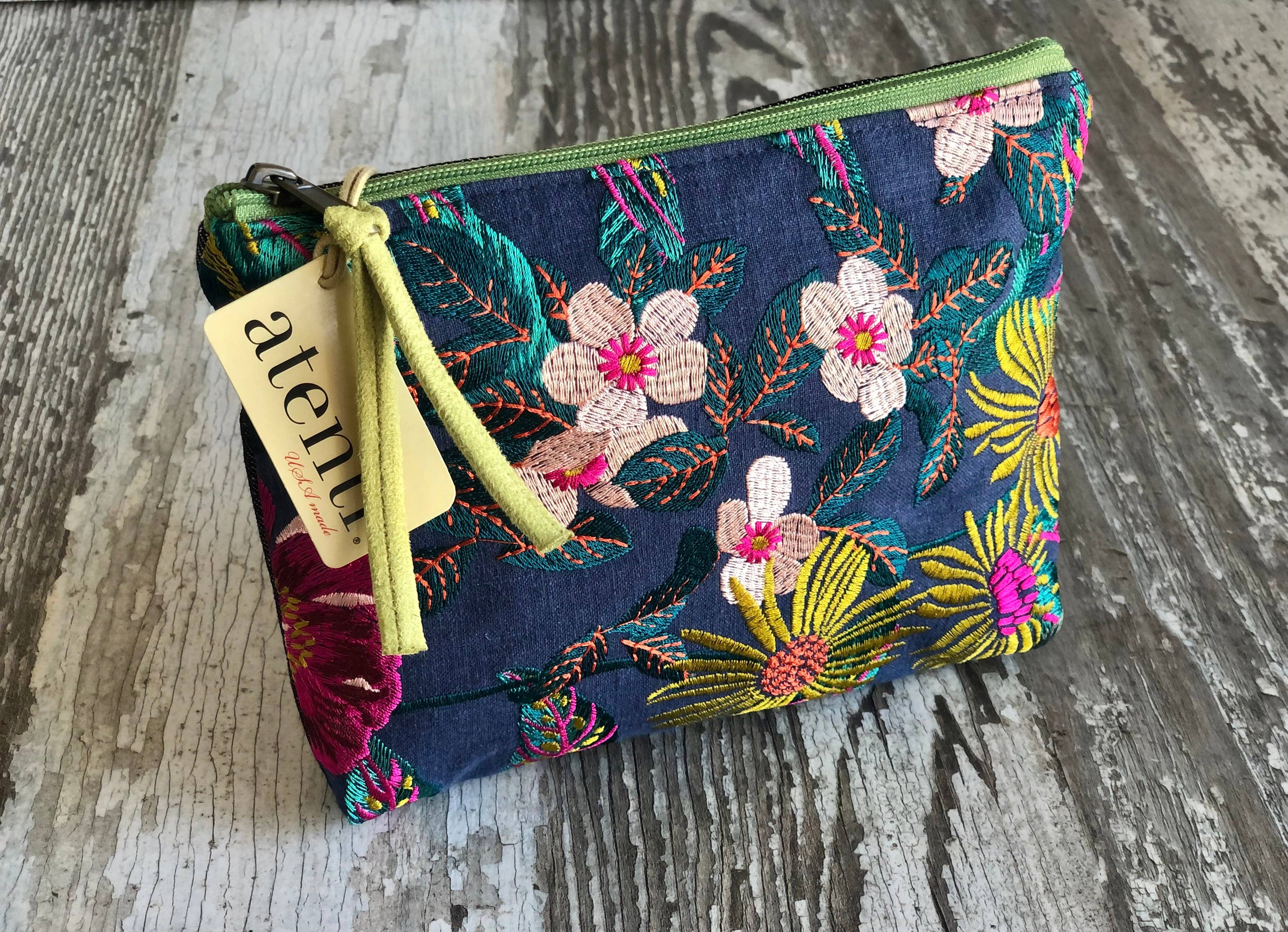 Atenti - Wholesale Pouch - Women's - Flora Accessories Pouch, Embroidered Zippered Clutch2