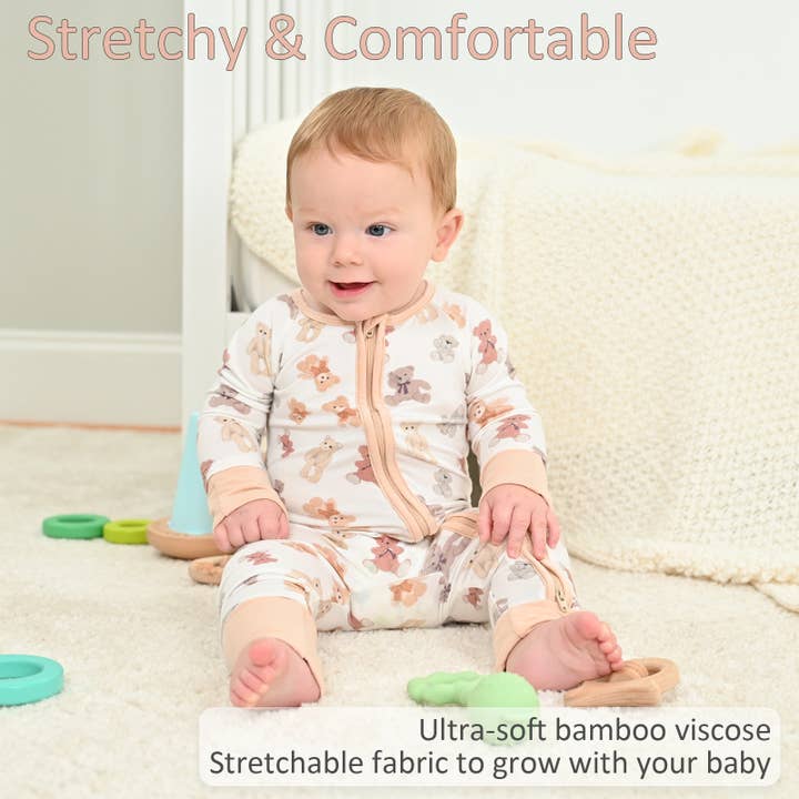 LollyBanks - Wholesale Sleepsuit - Baby - Bear Hugs Baby Bamboo Pajamas, 2-Way Zipper Romper