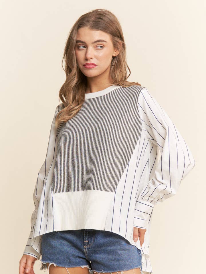 Multi Pattern Color Block Long Sleeve Top for wholesale by J.NNA