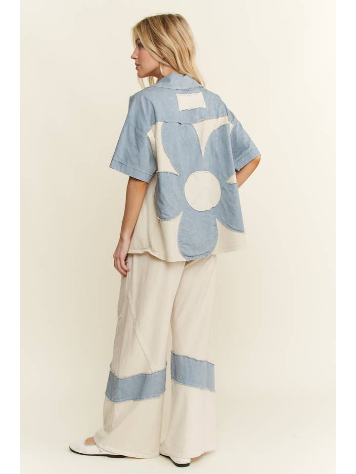 J.Her - Vendita all'ingrosso Giacca a camicia - Donna - Shacket con toppa sul retro a fiori lavato minerale HT646612