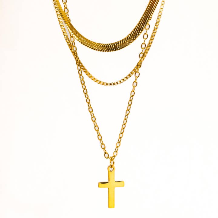 Georgine 18K Gold Non-Tarnish Layered Cross Necklace   for wholesale on Faire