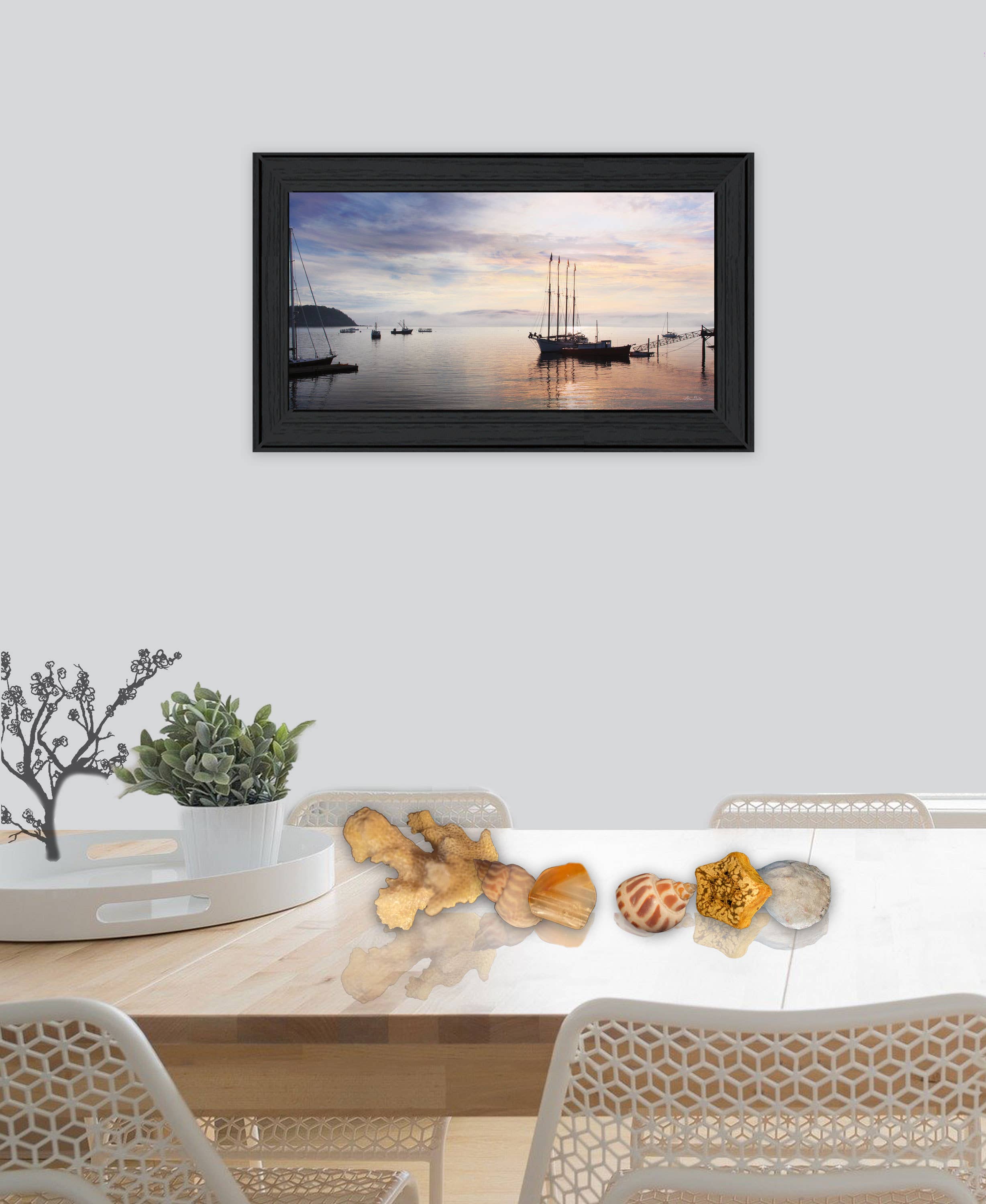 Trendy Decor 4U - Wholesale Art Print - "BAR HARBOR SILHOUETTES" by Lori Deiter Print, Black Frame1