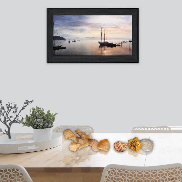 Trendy Decor 4U - Wholesale Art Print - "BAR HARBOR SILHOUETTES" by Lori Deiter Print, Black Frame1