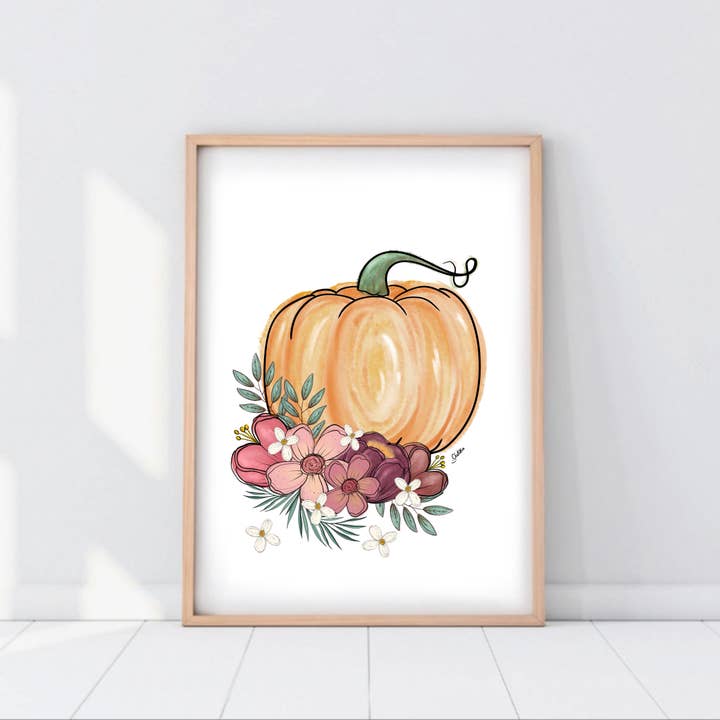 Pumpkin Floral Art Print | Fall Decor for wholesale by GatikaChicShop