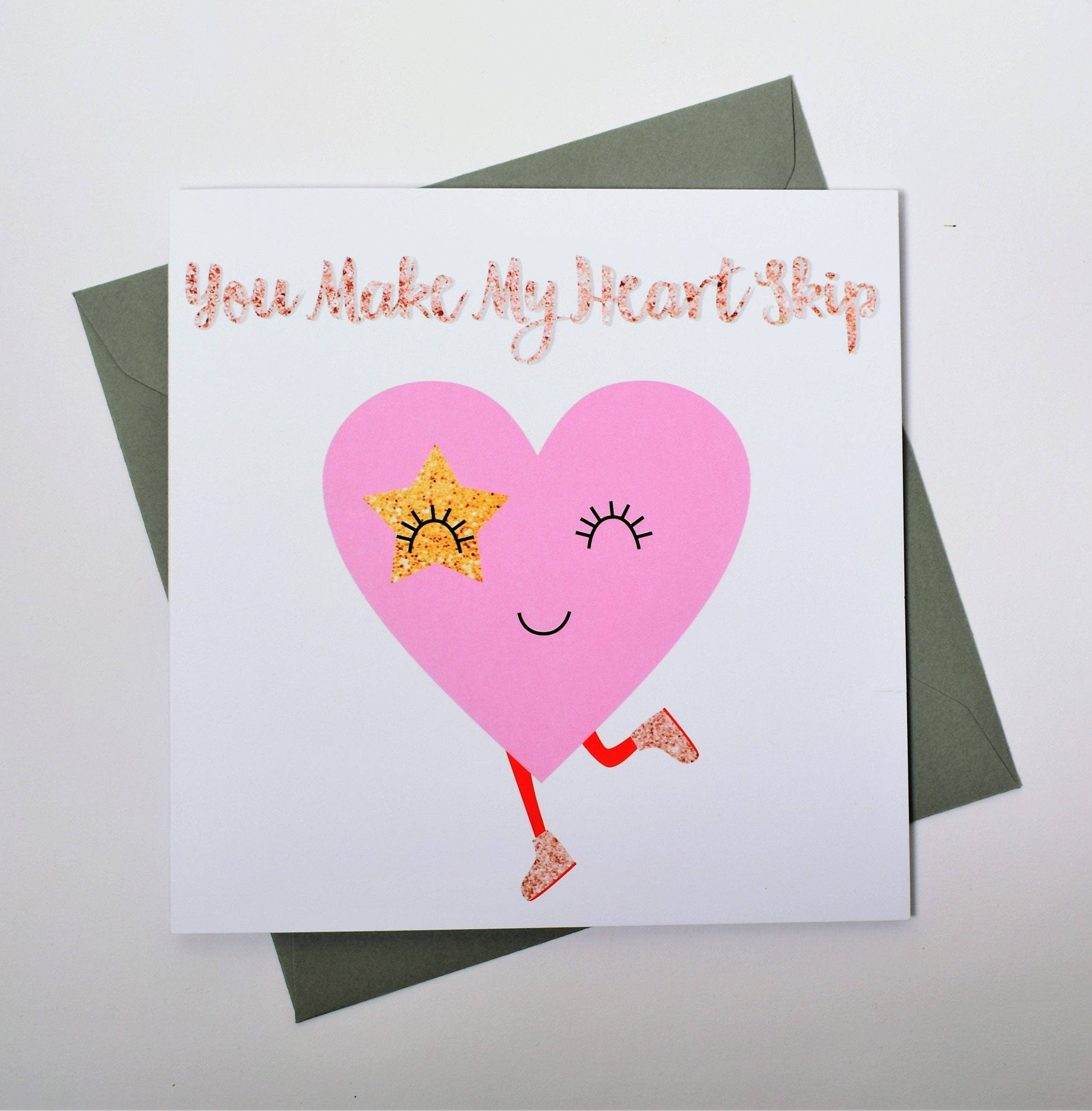 Claire Giles Ltd – wholesale Valentine's Day card – Valentine's Day Card, Love Heart, You Make My Heart Skip2