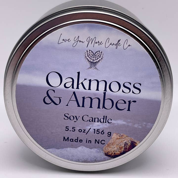 Oak Moss and Amber soy candle for wholesale by Love You More Candle Company