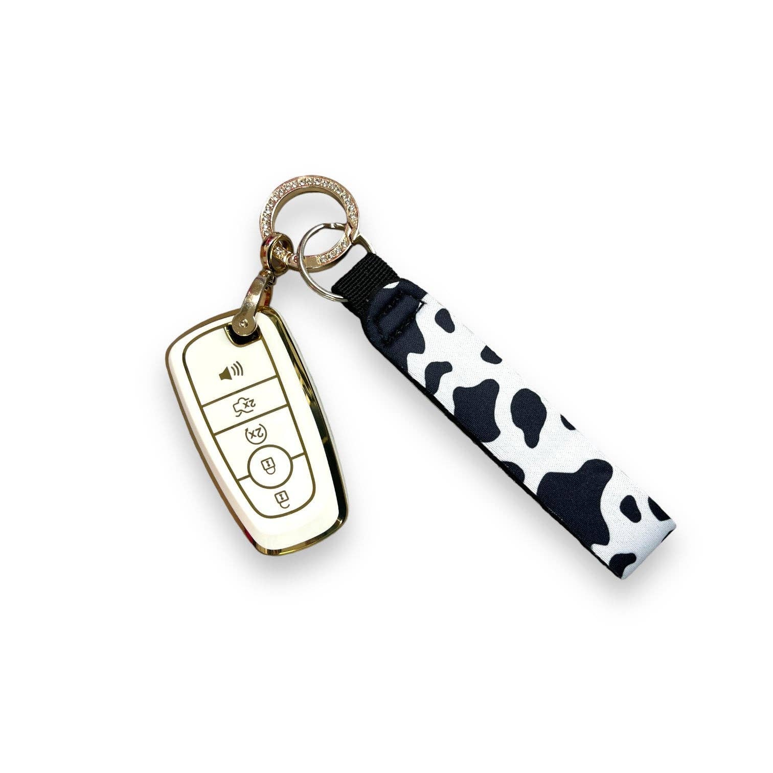 Drink Handlers - Wholesale Keychain - Women's - Black and White Cow Print Wristlet Keychain