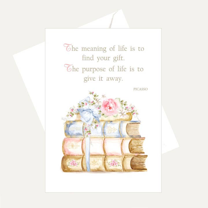 The Meaning & Purpose of Life - Watercolor Rose - Books Card for wholesale by Bellflower Girl