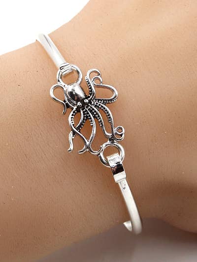 0011 PREMIERE - Wholesale Cuff Bracelet - FR3469 Antique Silver Nautical Octopus Metal Casting Bangle2