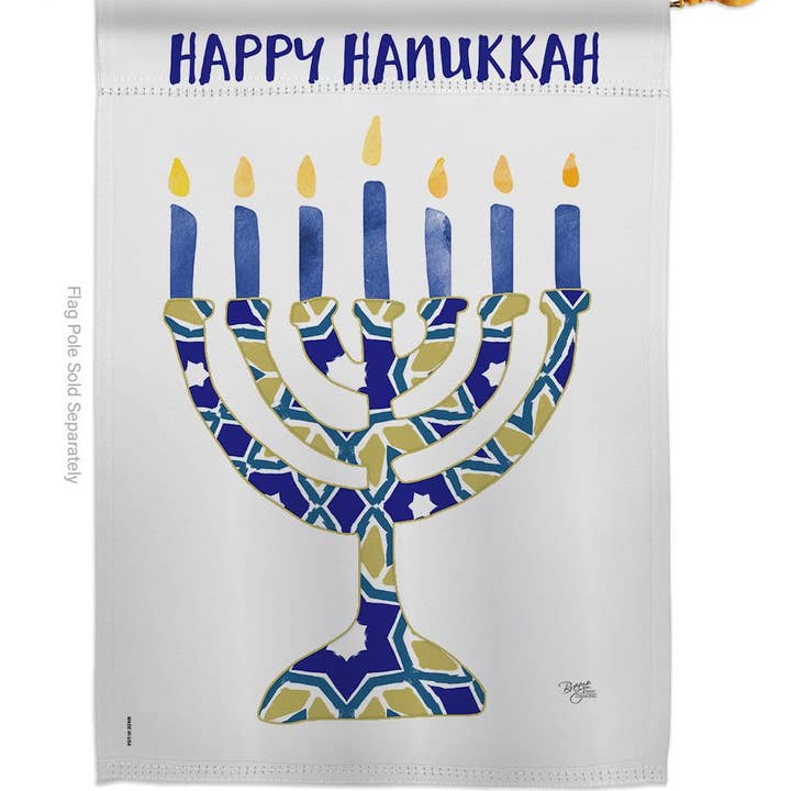 Two Group Flag Co - Venta al por mayor Bandera y manga de viento - Bandera de decoración de invierno de Hanukkah Menorah