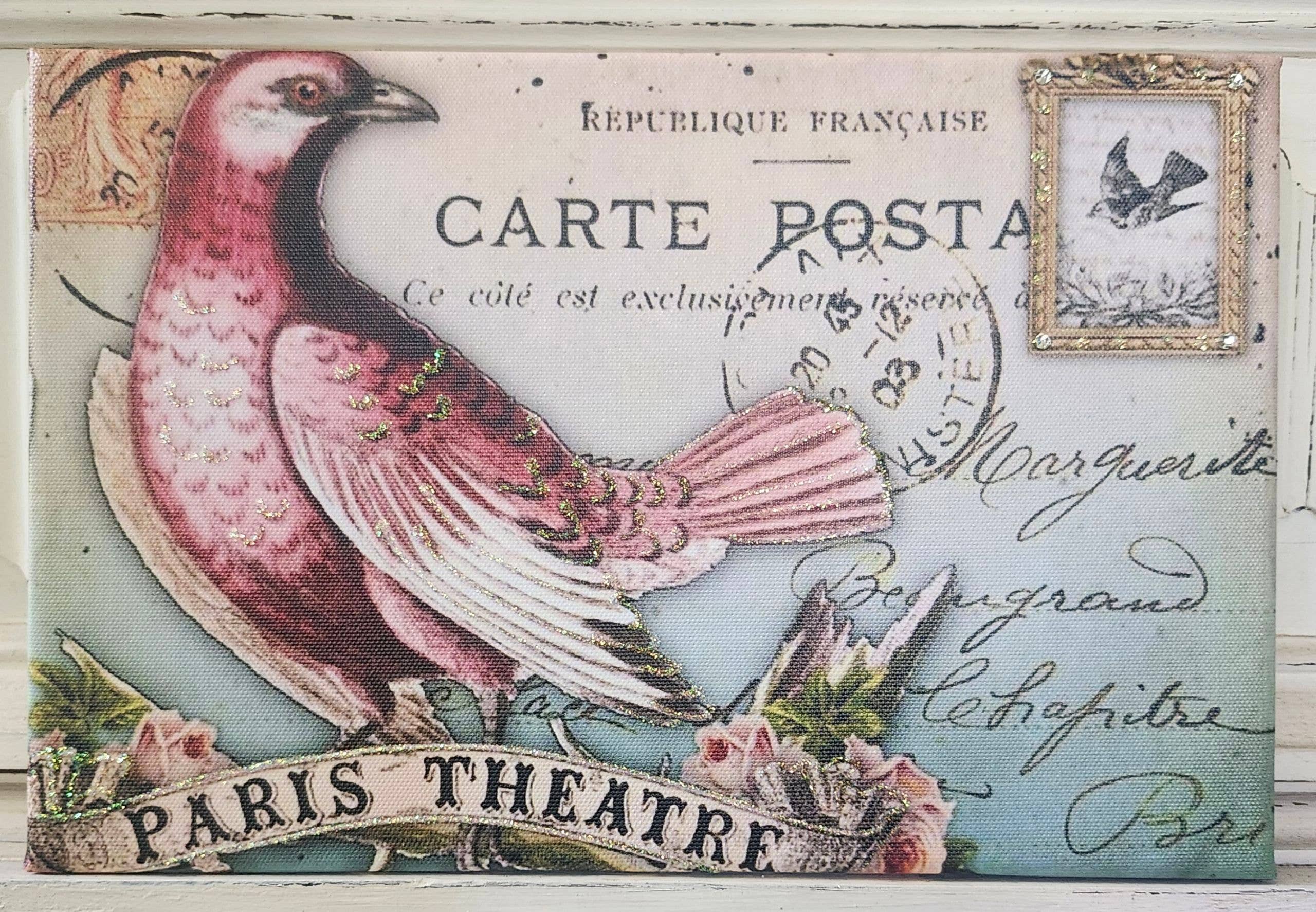 Little Heart Designs - Wholesale Art Print - Canvas Wall Art Paris Theatre Post Carte Pink Bird
