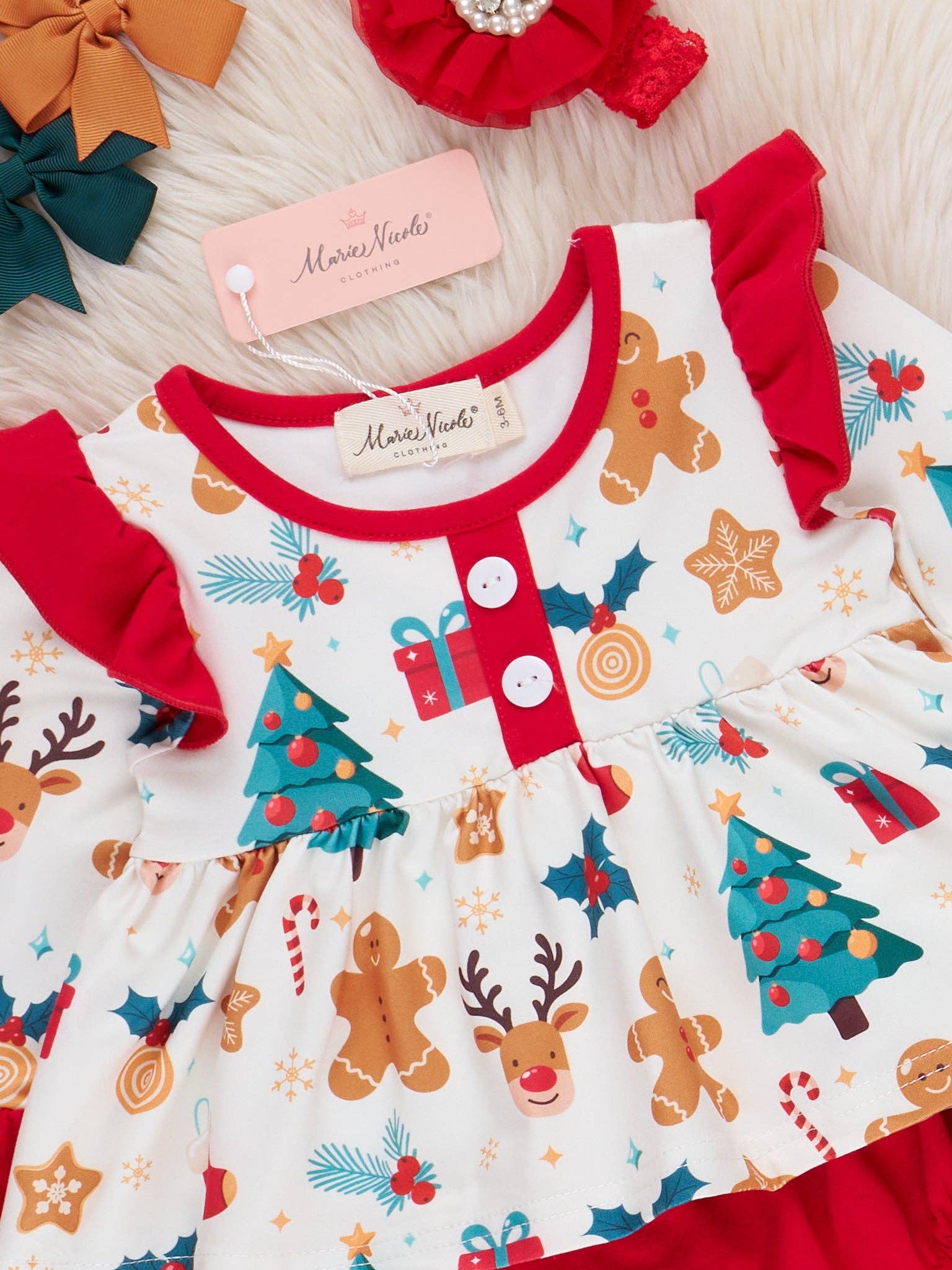 Marie Nicole Clothing - Wholesale Clothing Set - Baby - Holiday Delights Bow Bloomers Outfit1