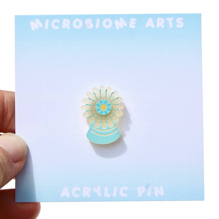 Frosted Coral Polyp Acrylic Pin for wholesale by Microbiome Arts