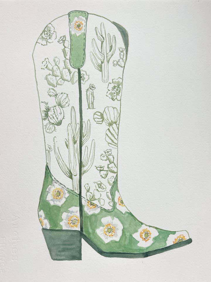Stampa di Stivali da Cowboy con Fiori di Cactus per la vendita all'ingrosso da parte di Watercolor Western