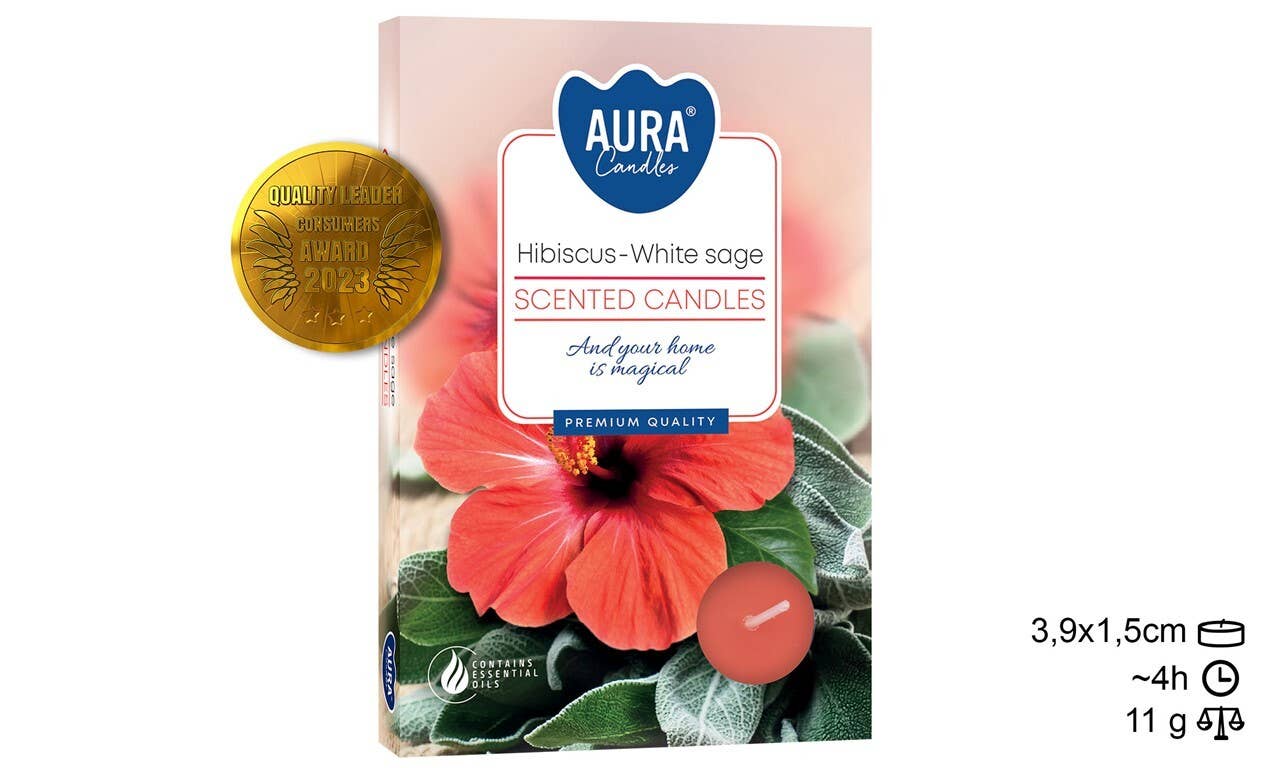 Esoterica Arte – wholesale Värmeljus – Ljus telys 6-st Hibiskus/Vit salvia (12 st)0