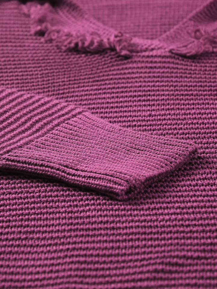 FASHION BLVD - Wholesale Knit Sweater - Women's - FB Solid Ribbed Drop Shoulder Hooded V-Neck Sweater9