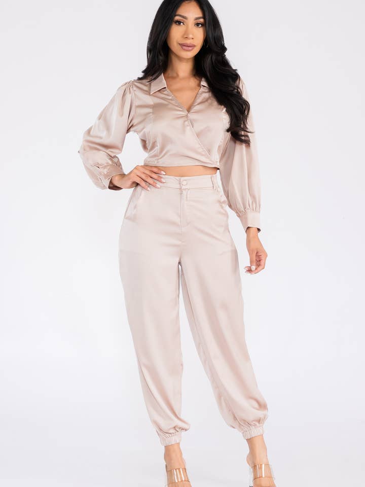 Women's Satin Top and Pants Set for wholesale by Fashion Space