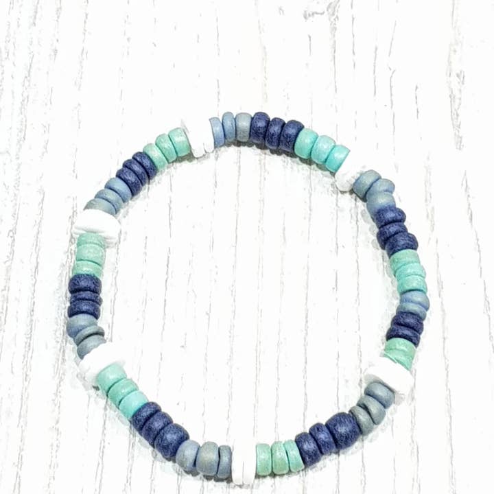 Pulseira de conchas com contas de madeira BG-2140 por atacado de Gloria-Maris