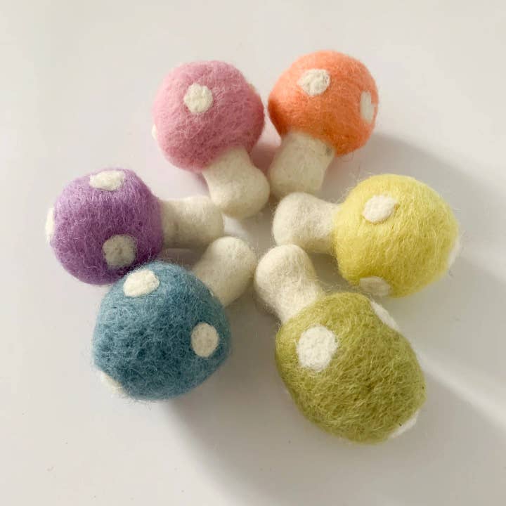 Sewing Seeds Play - Wholesale Toy set – Kids - Pastel Rainbow Regular Size Felt Mushroom - Set Of Six1