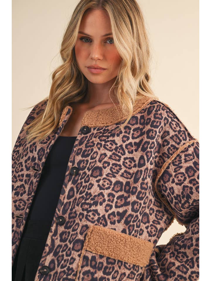 IJ1639 LEOPARD REVERSIBLE TEDDY LEOPARD QUILTED JACKET for wholesale on Faire14