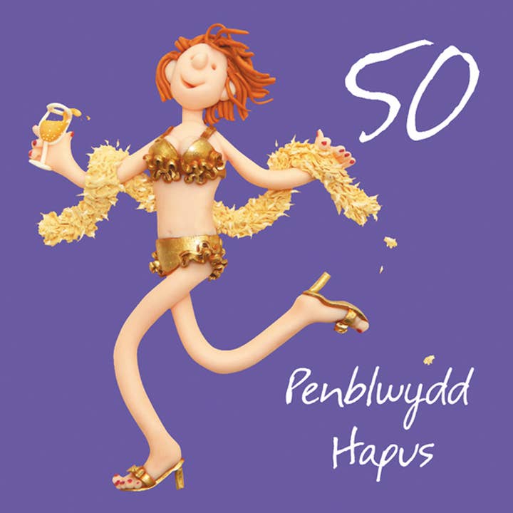 Penblwydd hapus - 50th female Welsh language birthday card for wholesale by Inky Blue Ltd t/a Holy Mackerel