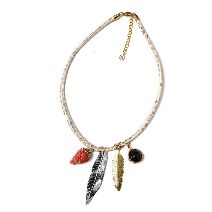 SPOTTED LEATHER CORD NECKLACE WITH PENDANTS for wholesale by AMORINO SRL