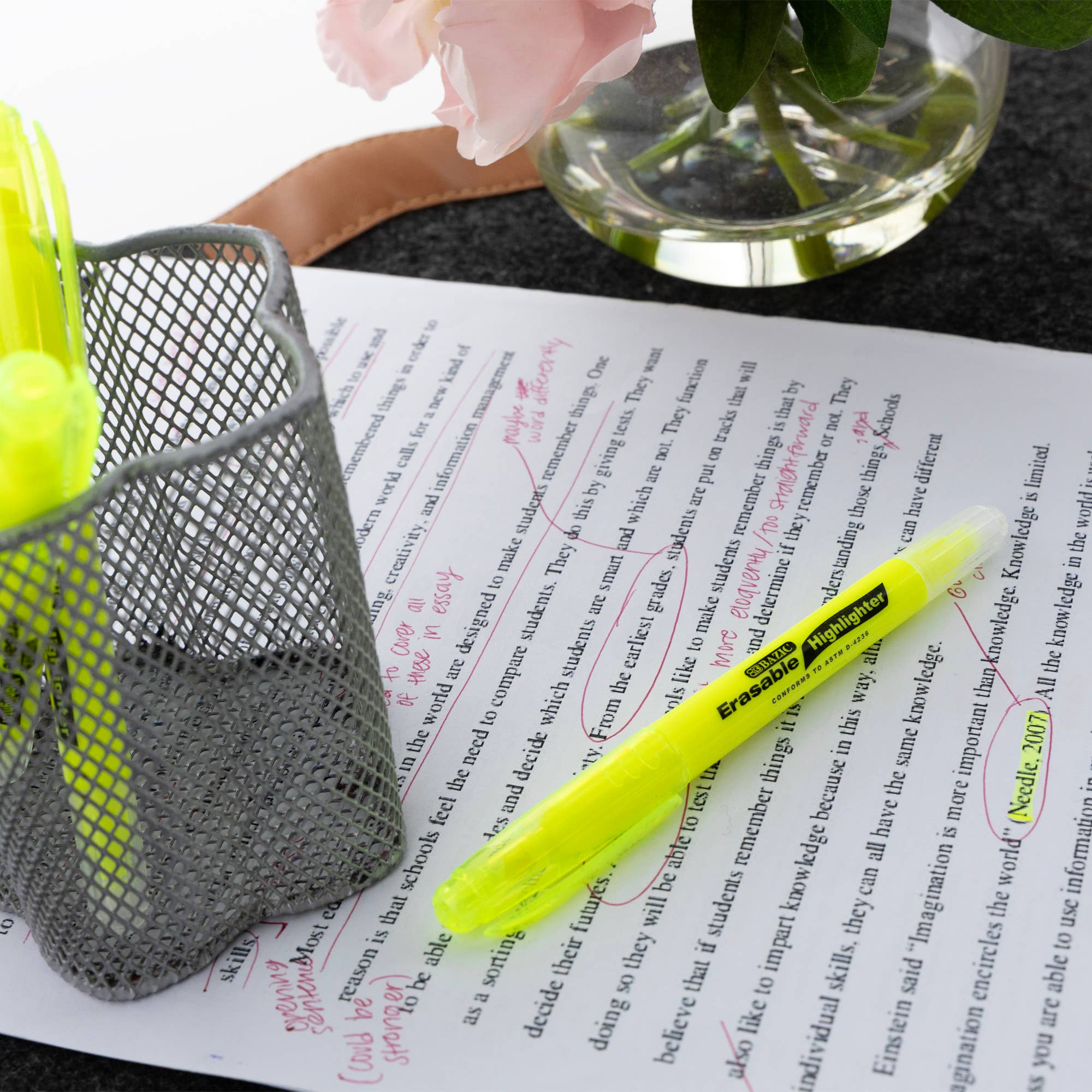 BAZIC Products - Vente Surligneurs - Surligneur effaçable jaune (3/paquet)4