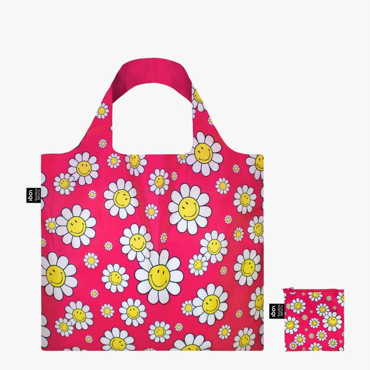 SMILEY Flowers Raspberry Medium Recycled Bag for wholesale by LOQI