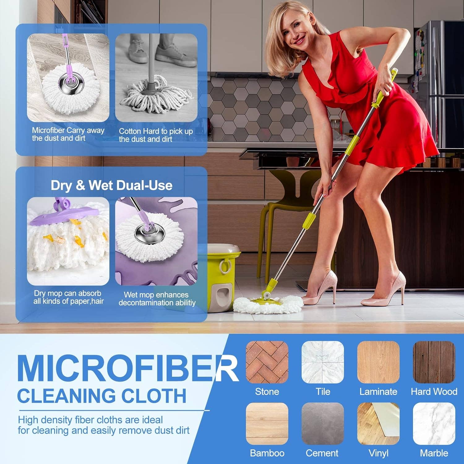 Tsyware - Wholesale Mop - Replacement Microfiber White Round Mop Head Refill 360 Spin3