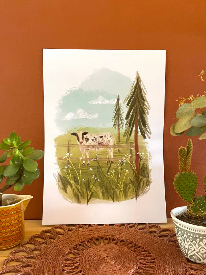 Stampa Artistica Mucca di Campagna / A4 + A3 / Stampa Artistica Opaca 350gsm per la vendita all'ingrosso da parte di Freya Snow
