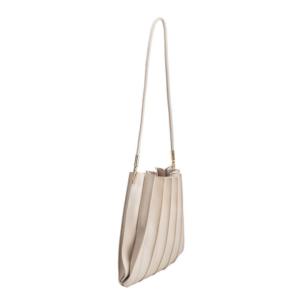 Melie Bianco - Wholesale Shoulder Bag - Women's - Carrie Bone Pleated Vegan Shoulder Bag Pre-Order 1/051