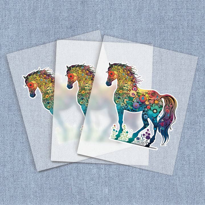 Cheval Fleur, Transferts Thermiques Directs sur Film pour la vente par Iron It