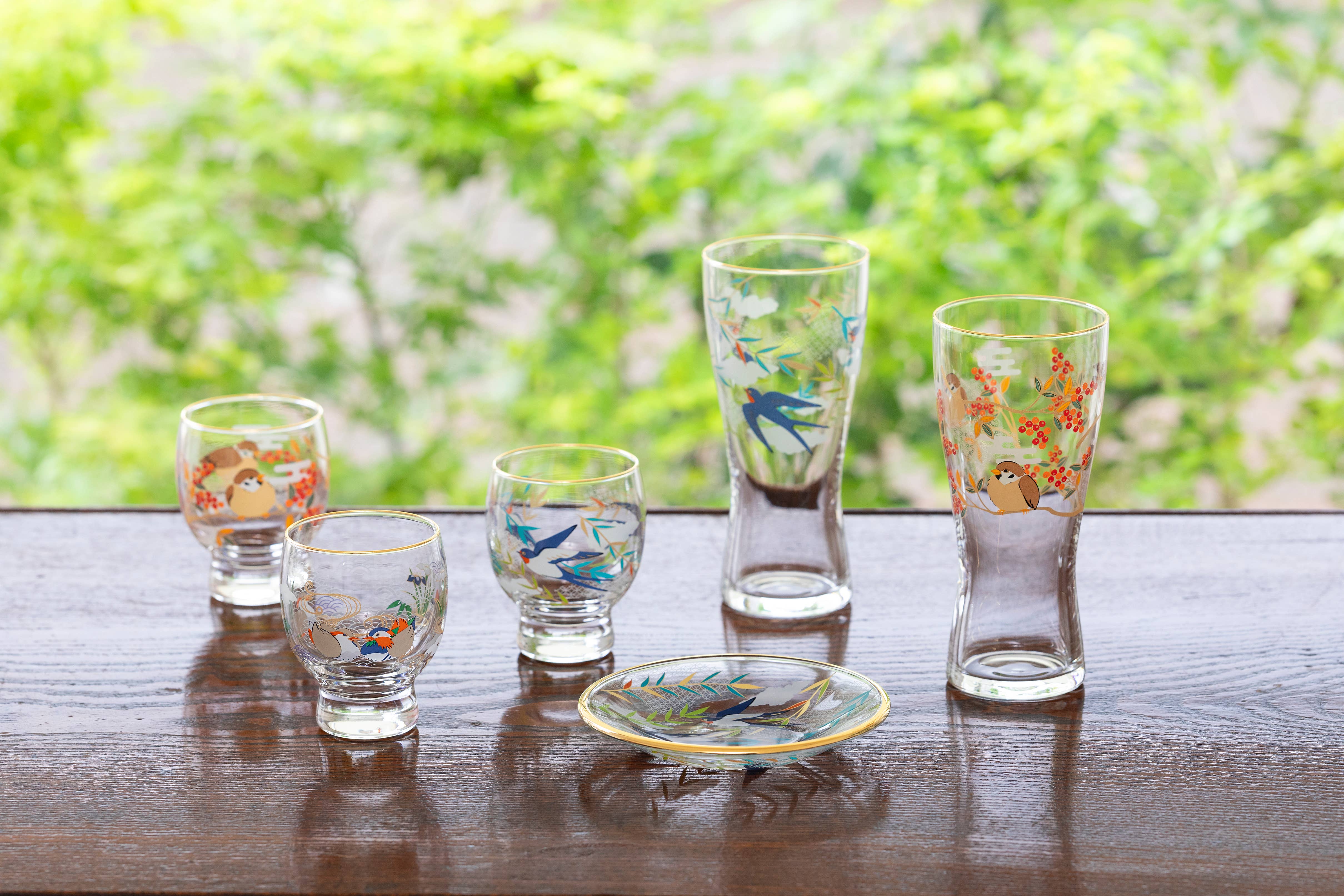 ADERIA - Wholesale Drinking Glass/Cup - Auspicious flowers and birds Sake Cup Swallow2