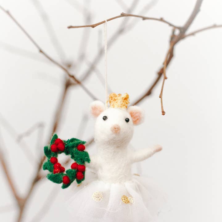 Creative Women - Wholesale Ornament - BALLERINA MOUSE FELT ORNAMENT | Handcrafted in Nepal
