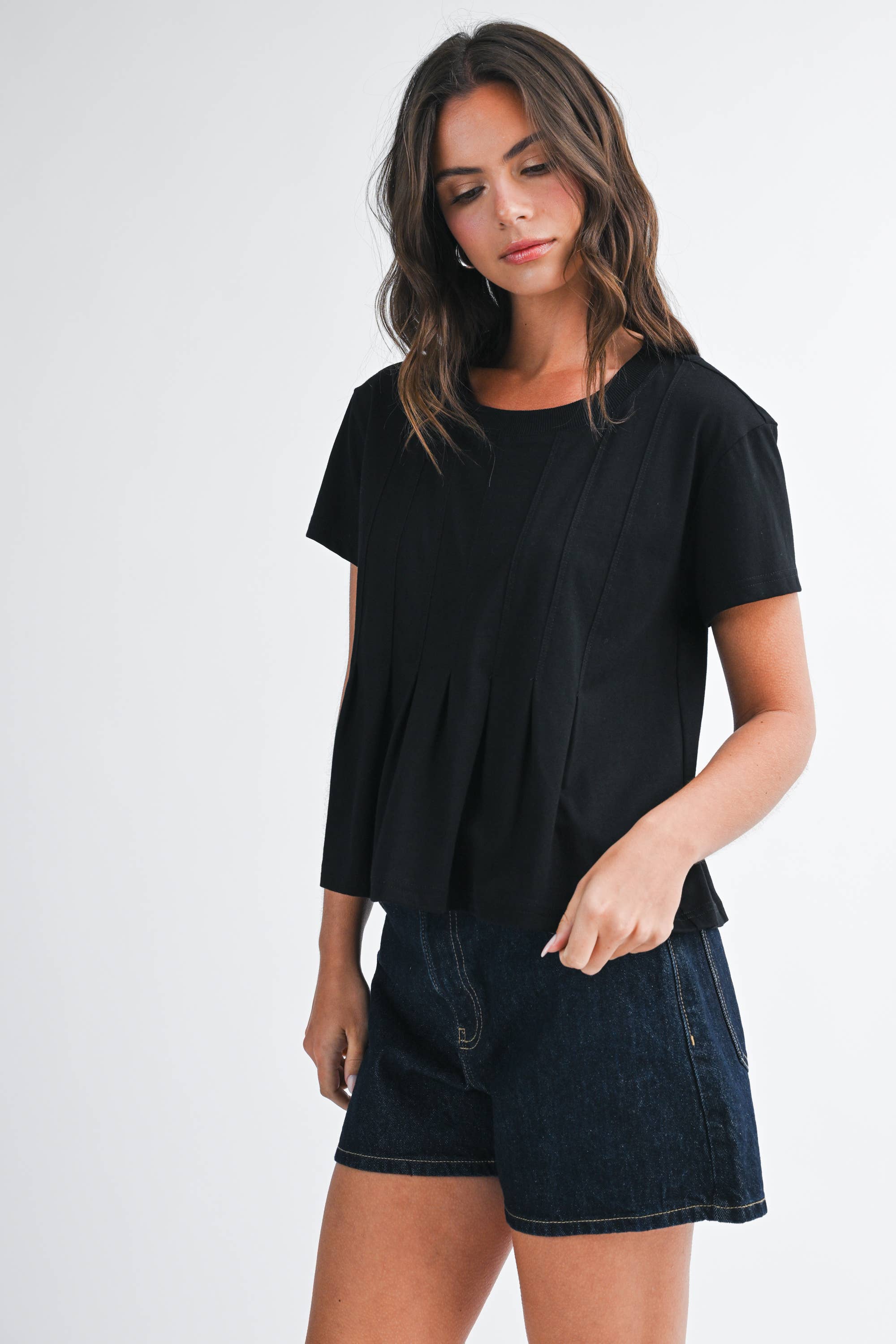AEMI + CO - Wholesale Blouse - Women's - 8613HK Pleated Swing Tee Top5