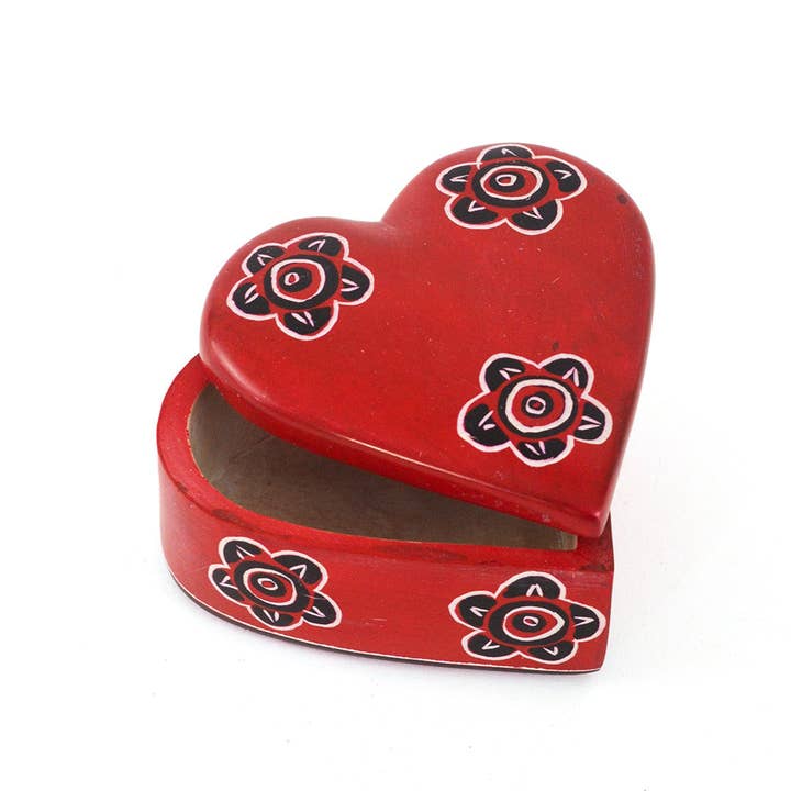 Swahili | AFRICAN MODERN - Wholesale Decorative Box - Blooming Soapstone Heart Box in Red - Valentine's Day Gifts1