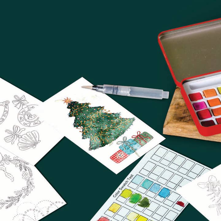 Cate Paper Co. - Wholesale DIY Craft Kit - Retro Red Christmas watercolor painting kit 1