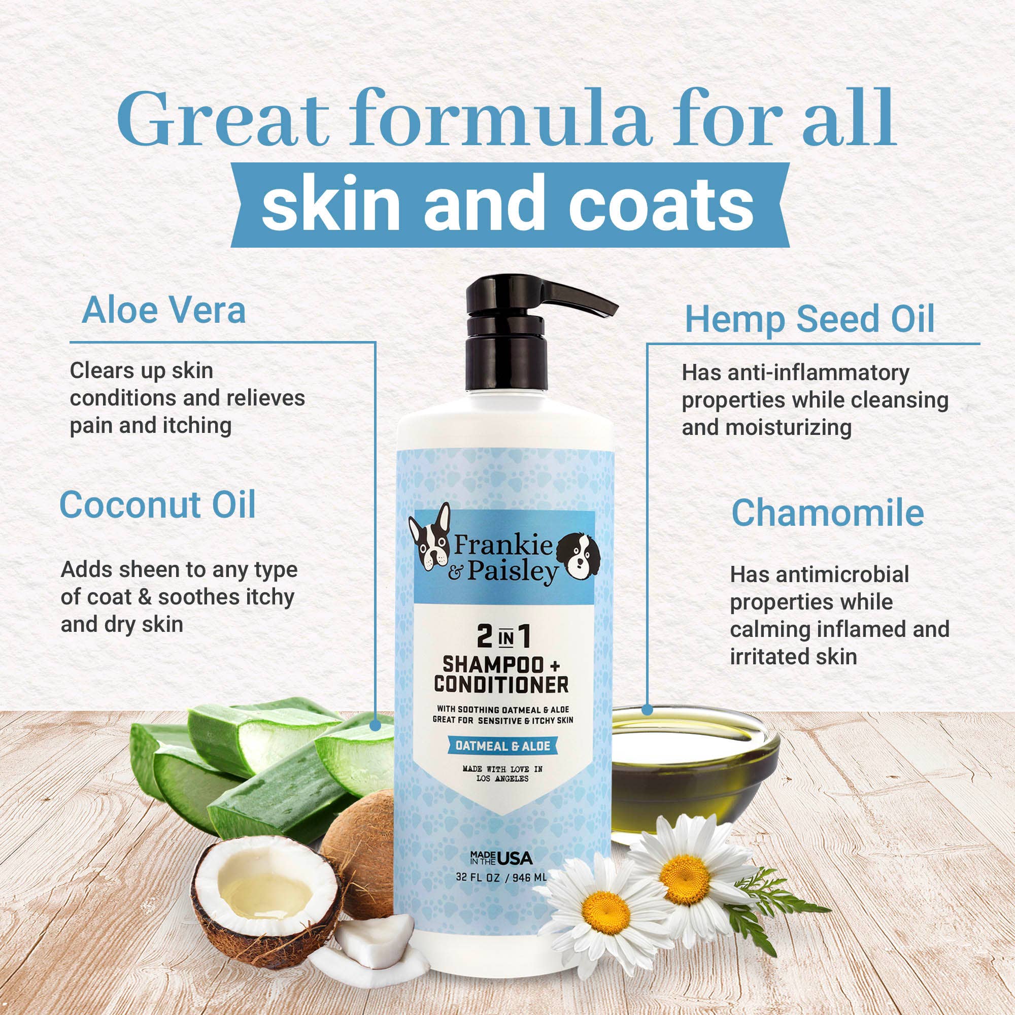 Frankie & Paisley Pet Products - Wholesale Pet Shampoo - Dog - 2-in-1 Shampoo + Conditioner Oatmeal & Aloe - 32oz1