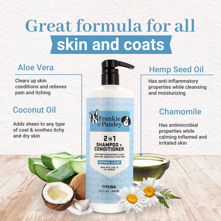 Frankie & Paisley Pet Products - Wholesale Pet Shampoo - Dog - 2-in-1 Shampoo + Conditioner Oatmeal & Aloe - 32oz1