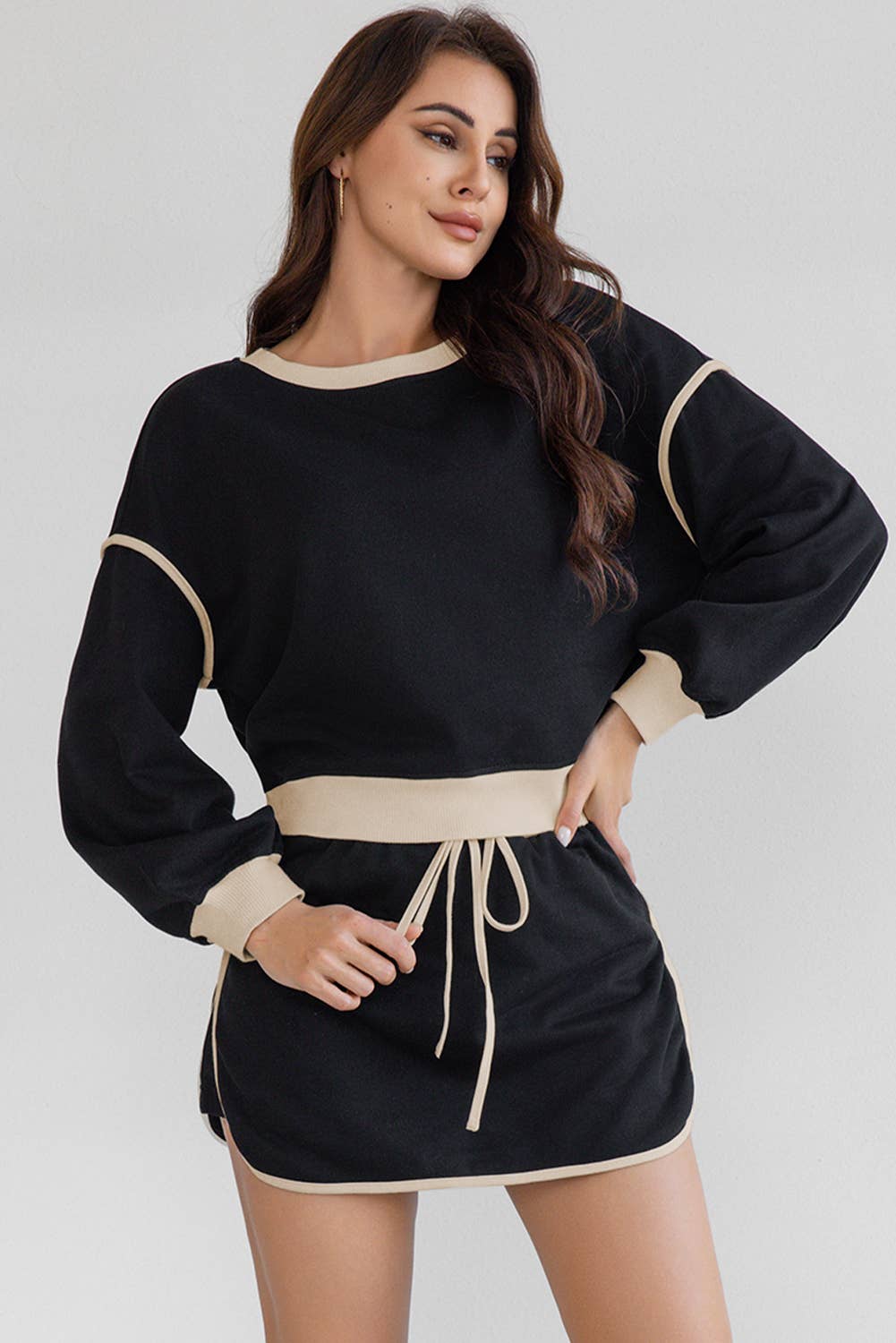 LA Society - Vente Ensemble haut et jupe - Femme - Ensemble pull ample contrasté et jupe à lacets3